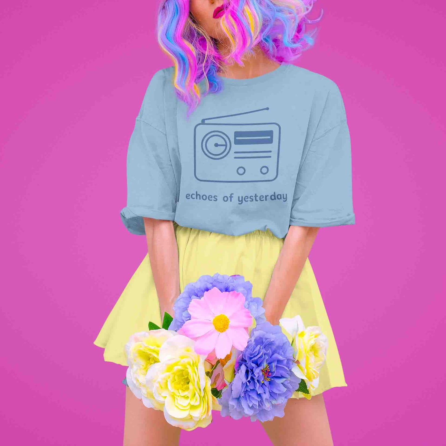 Echoes of Yesterday - Women Baby Blue Oversized Tee