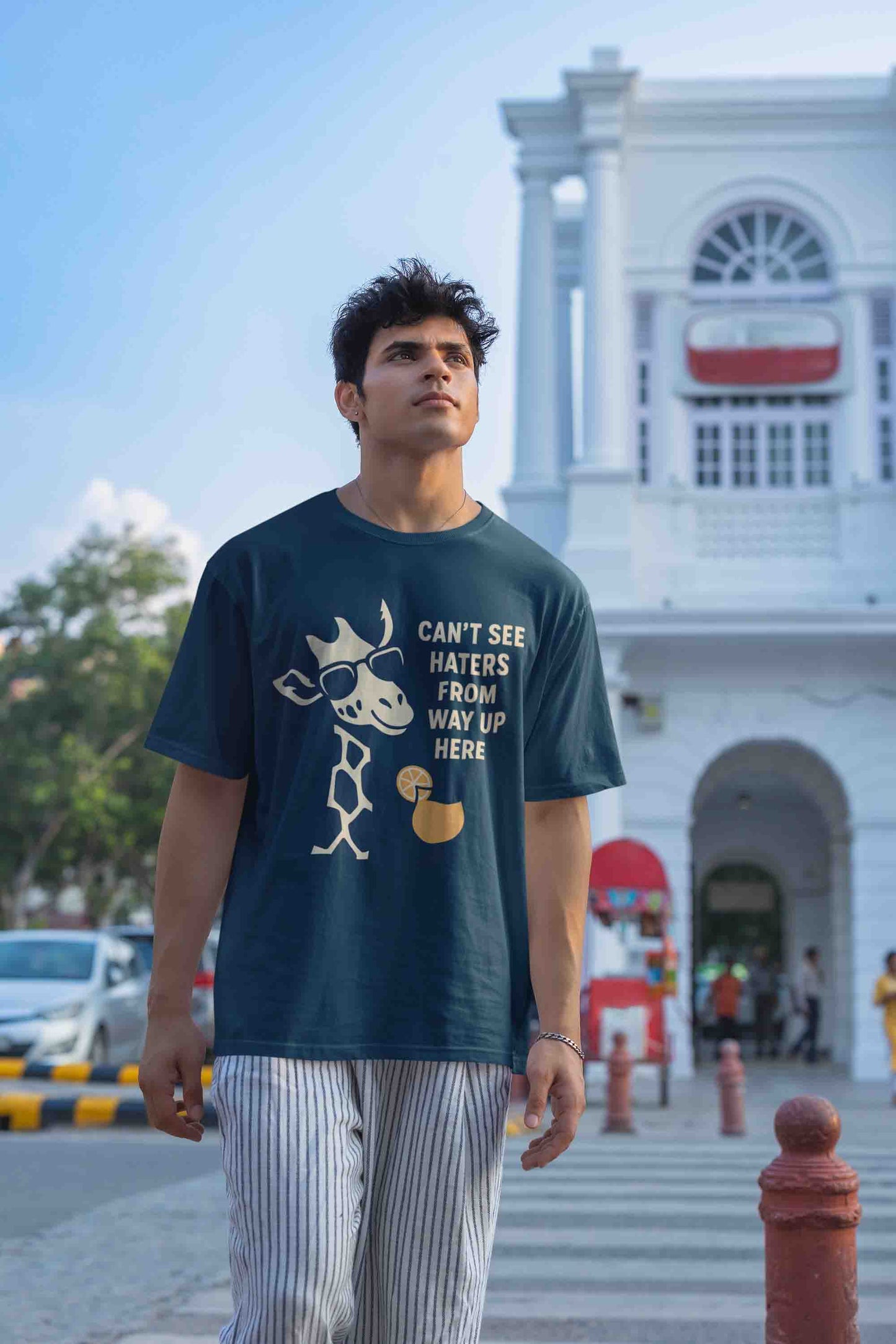 Navy Blue Odd Giraffe Attitude- Men Oversized Tee