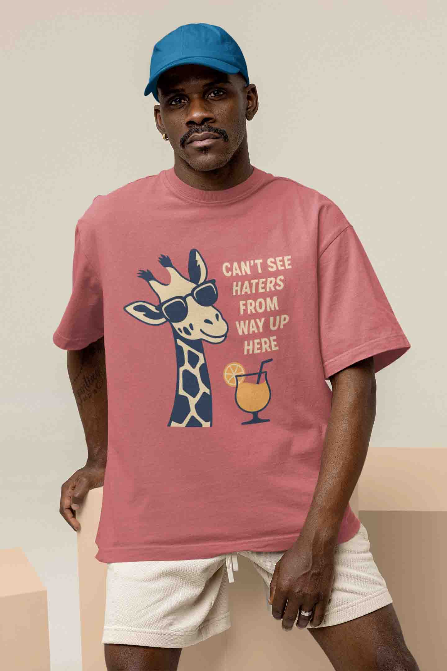 Dusty Rose Odd Giraffe Attitude- Men Oversized Tee