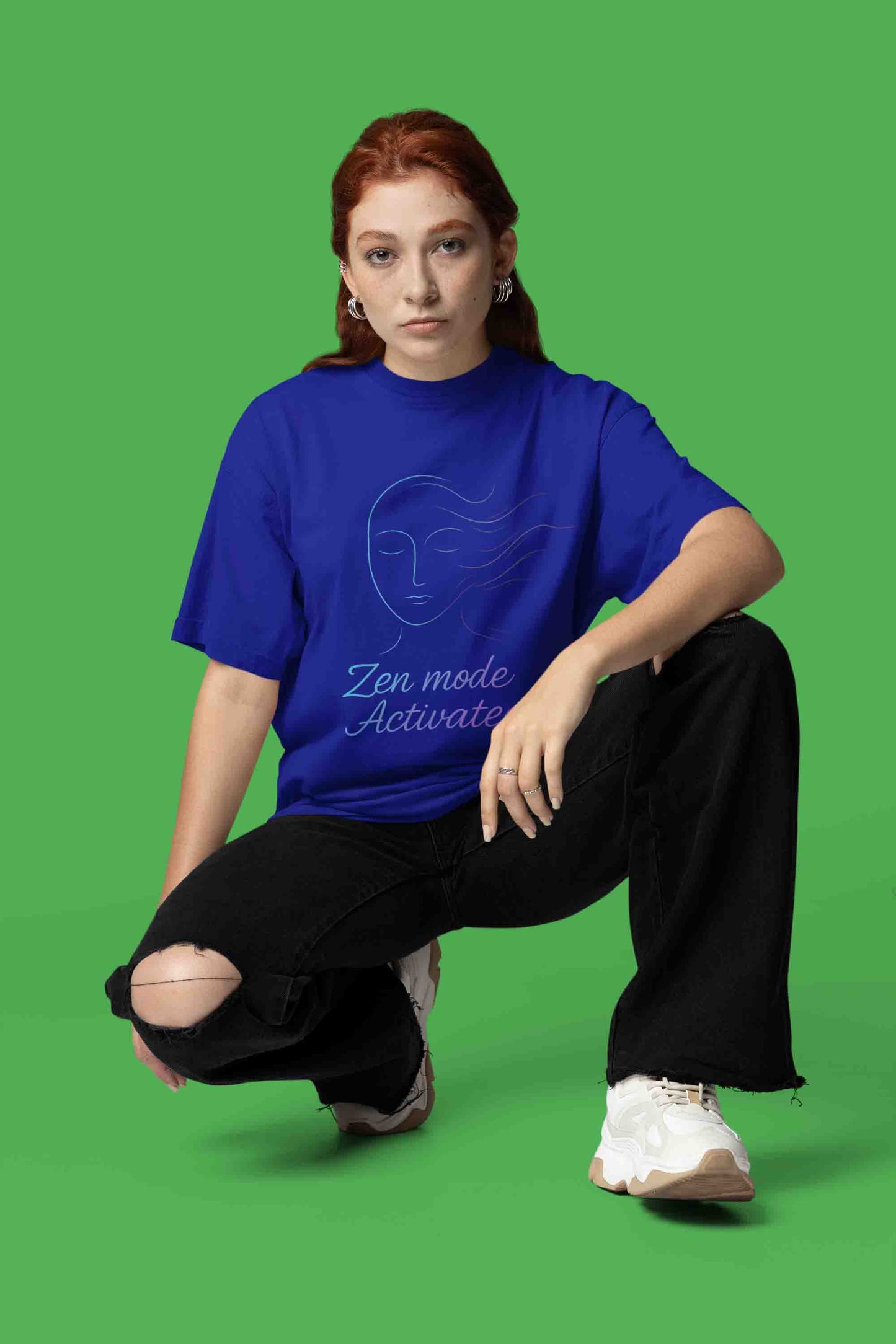 Zen Mode: Activated (Royal Blue) - Women Oversized Tee