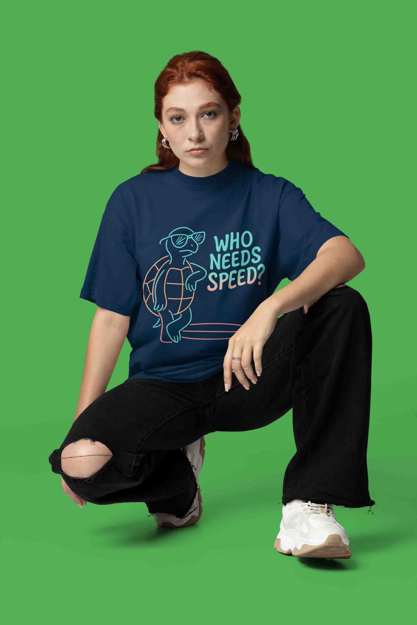 Who Needs Speed? Women Oversized Tee (Navy Blue)