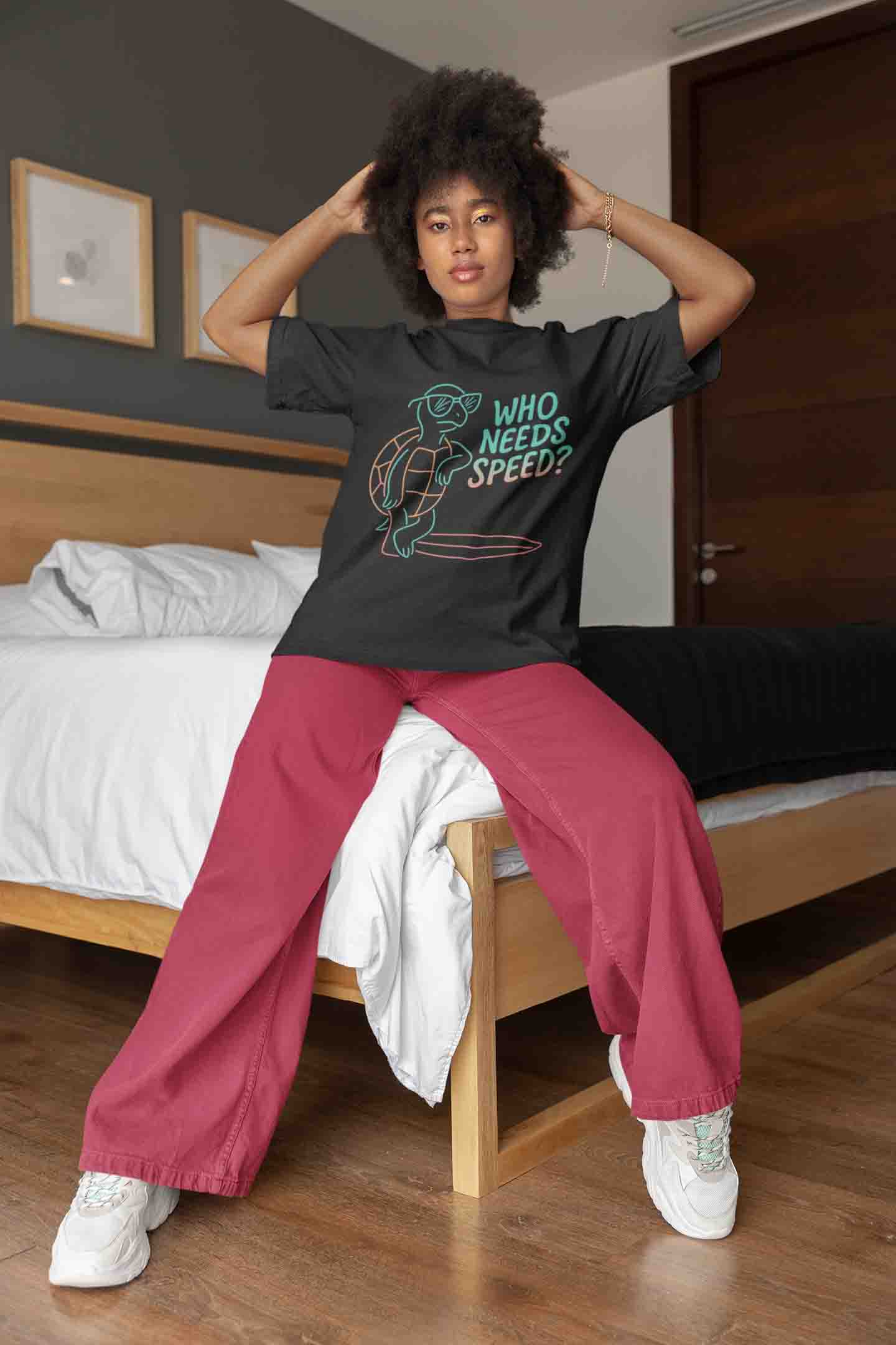 Who Needs Speed? Women Oversized Tee (Black)
