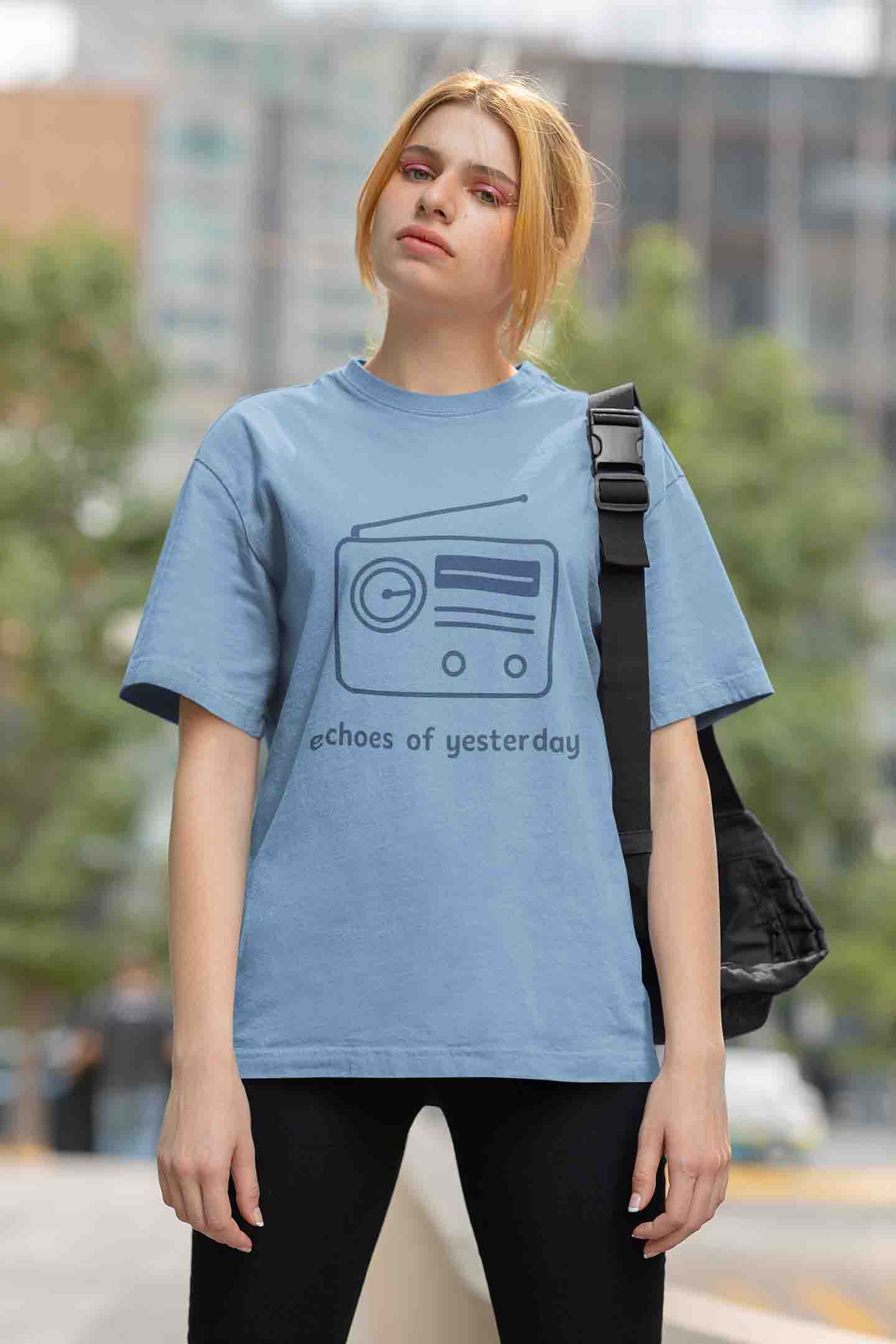 Echoes of Yesterday - Women Baby Blue Oversized Tee
