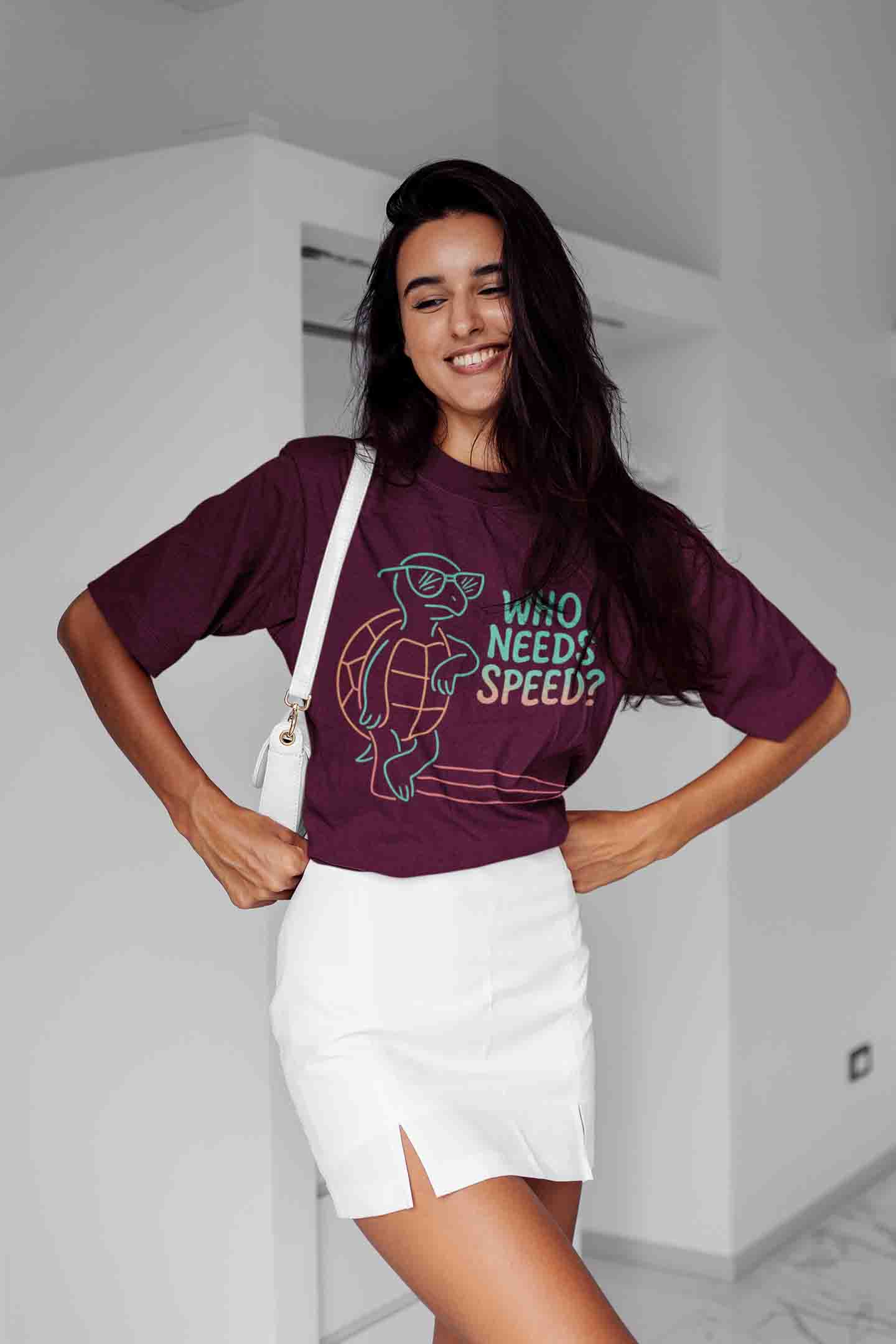 Who Needs Speed? Women Oversized Tee (Burgundy)