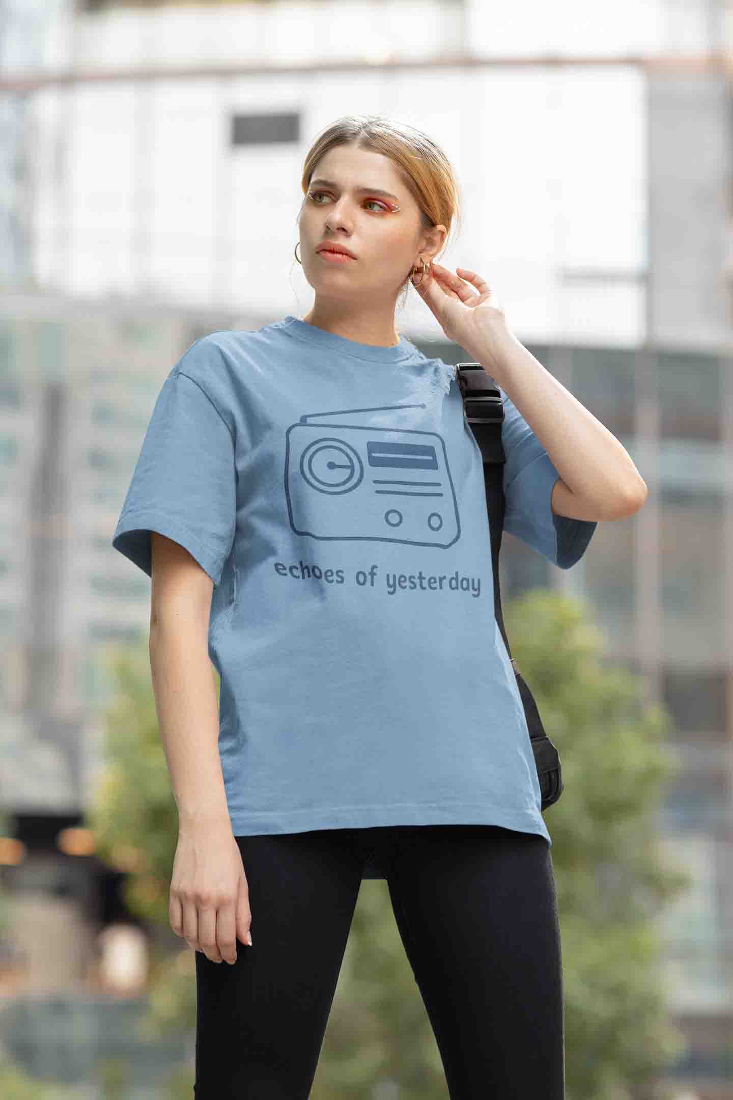 Echoes of Yesterday - Women Baby Blue Oversized Tee
