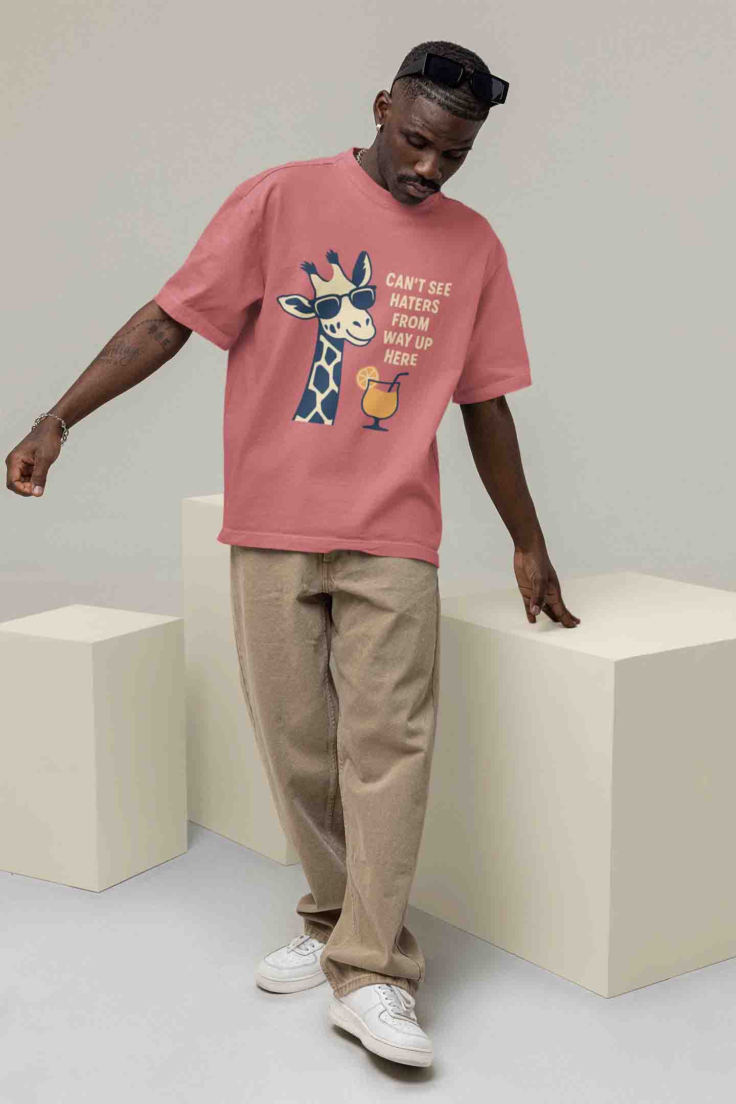 Dusty Rose Odd Giraffe Attitude- Men Oversized Tee