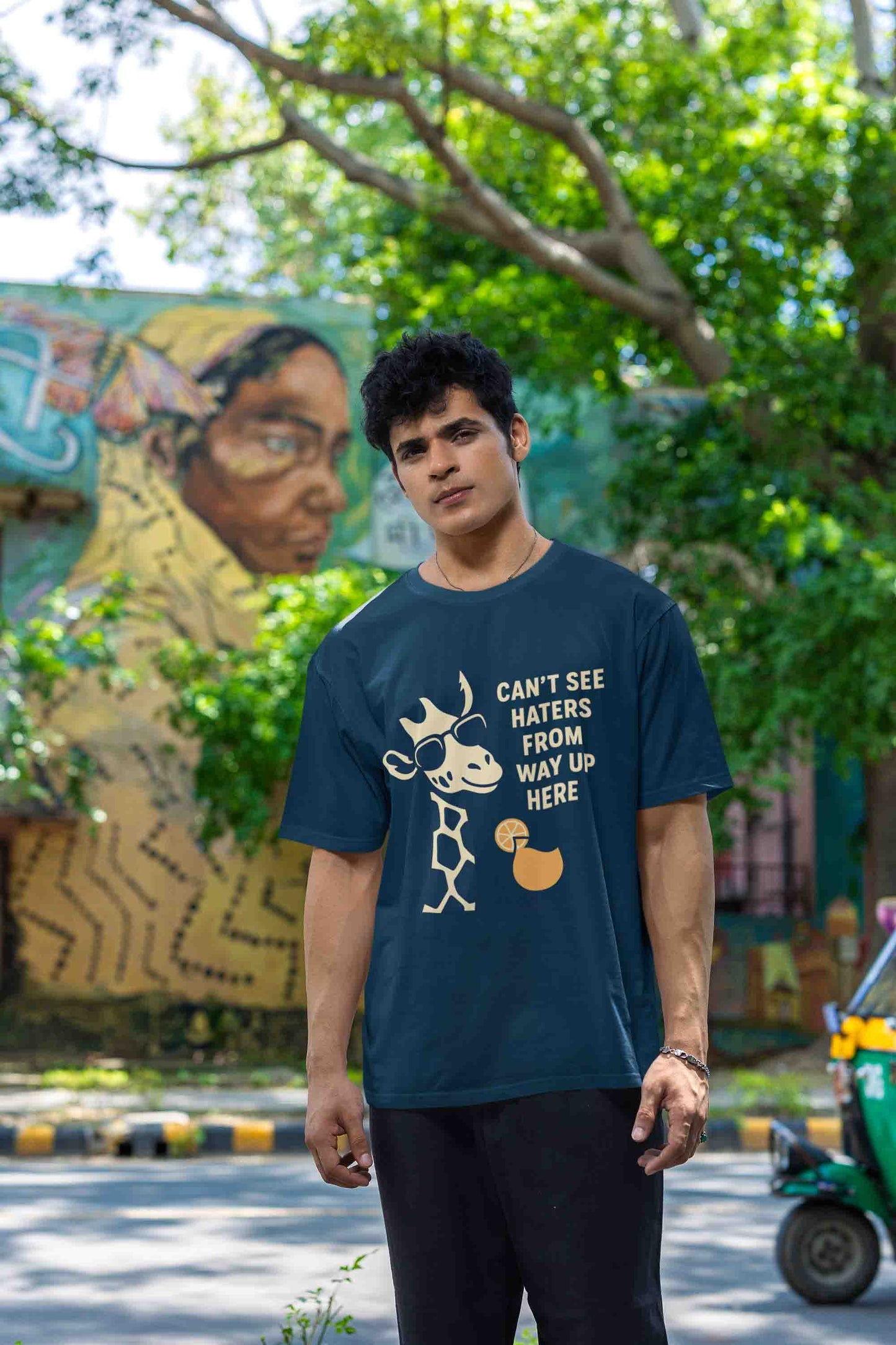 Navy Blue Odd Giraffe Attitude- Men Oversized Tee