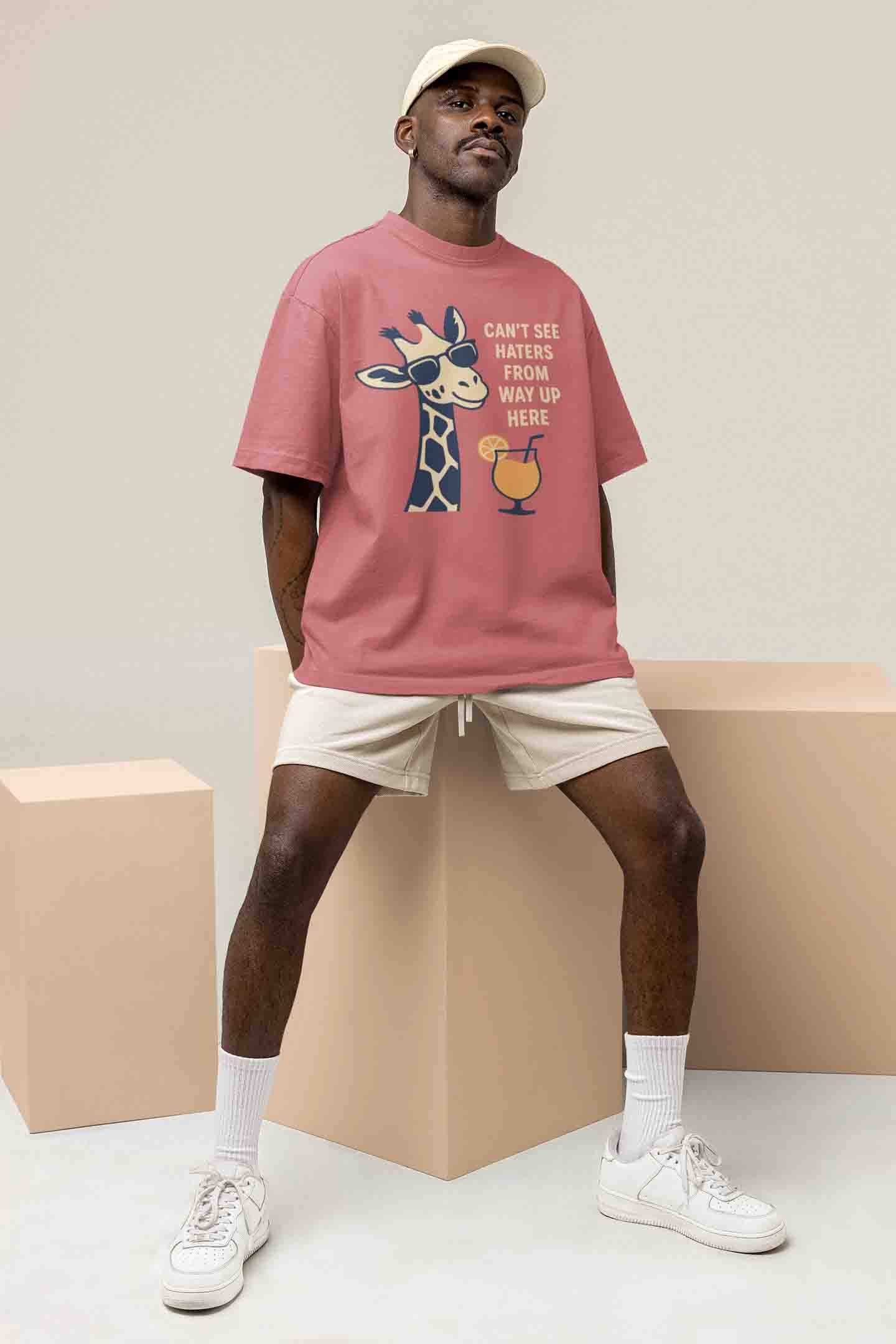 Dusty Rose Odd Giraffe Attitude- Men Oversized Tee
