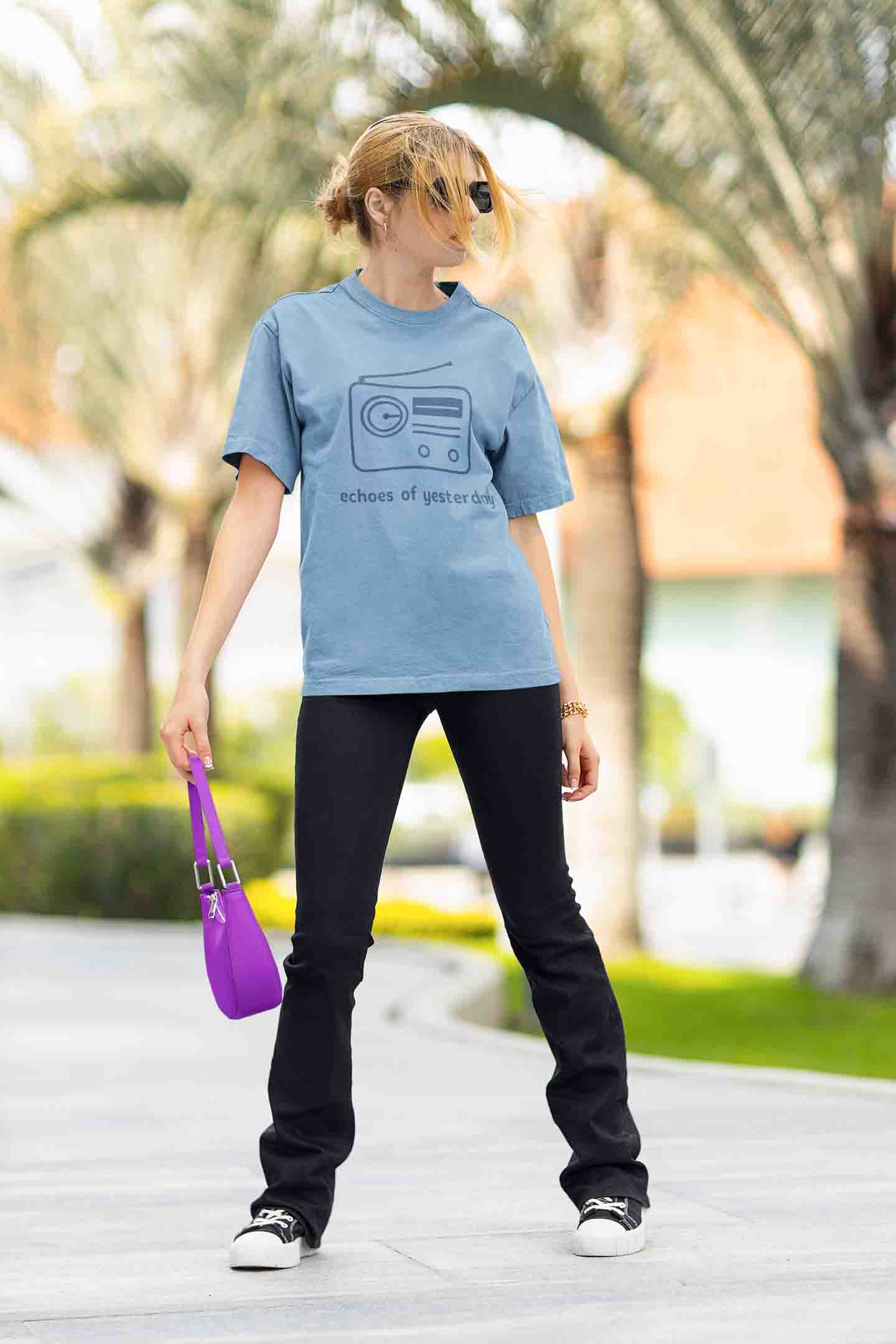 Echoes of Yesterday - Women Baby Blue Oversized Tee