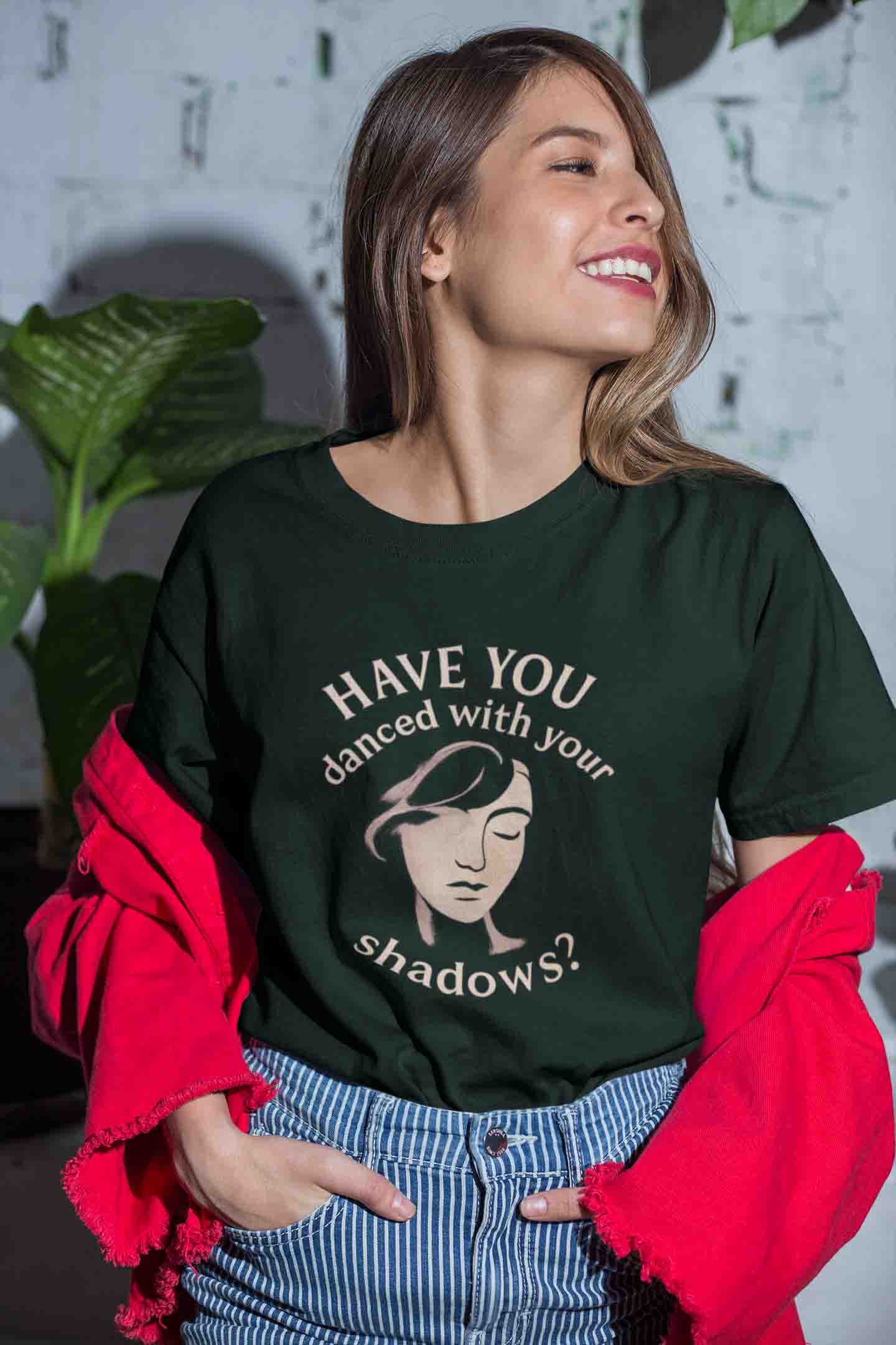 Have You Danced With Your Shadows? Women Oversized Tee (Bottle Green)