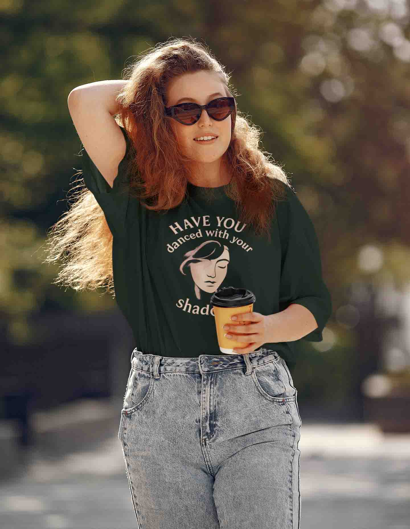Have You Danced With Your Shadows? Women Oversized Tee (Bottle Green)