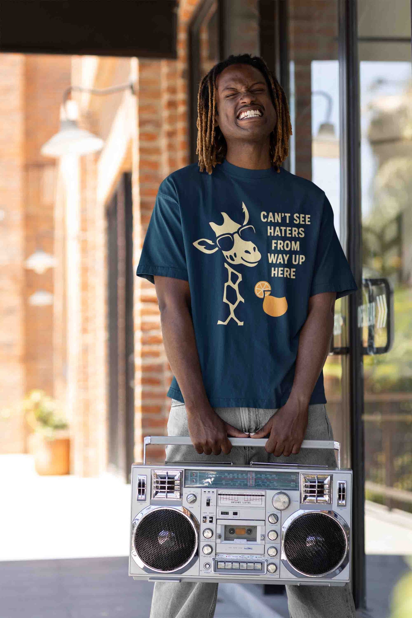 Navy Blue Odd Giraffe Attitude- Men Oversized Tee