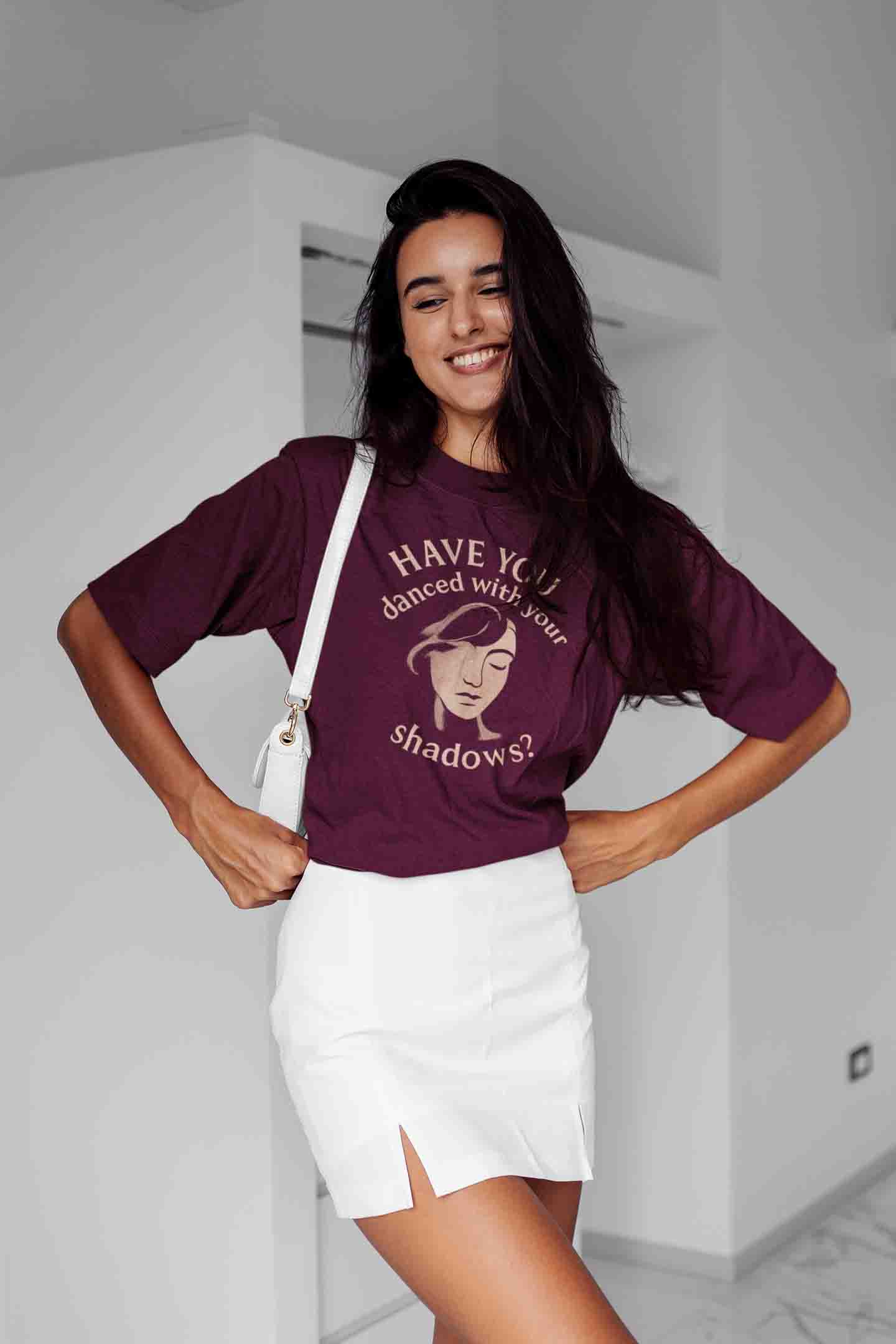 Have You Danced With Your Shadows? Women Oversized Tee (Burgundy)