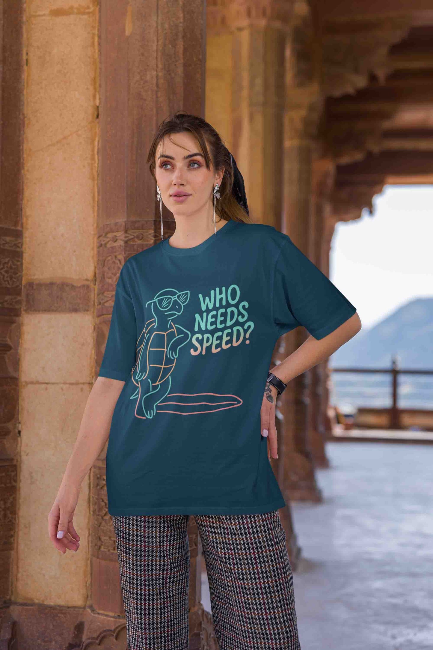 Who Needs Speed? Women Oversized Tee (Navy Blue)