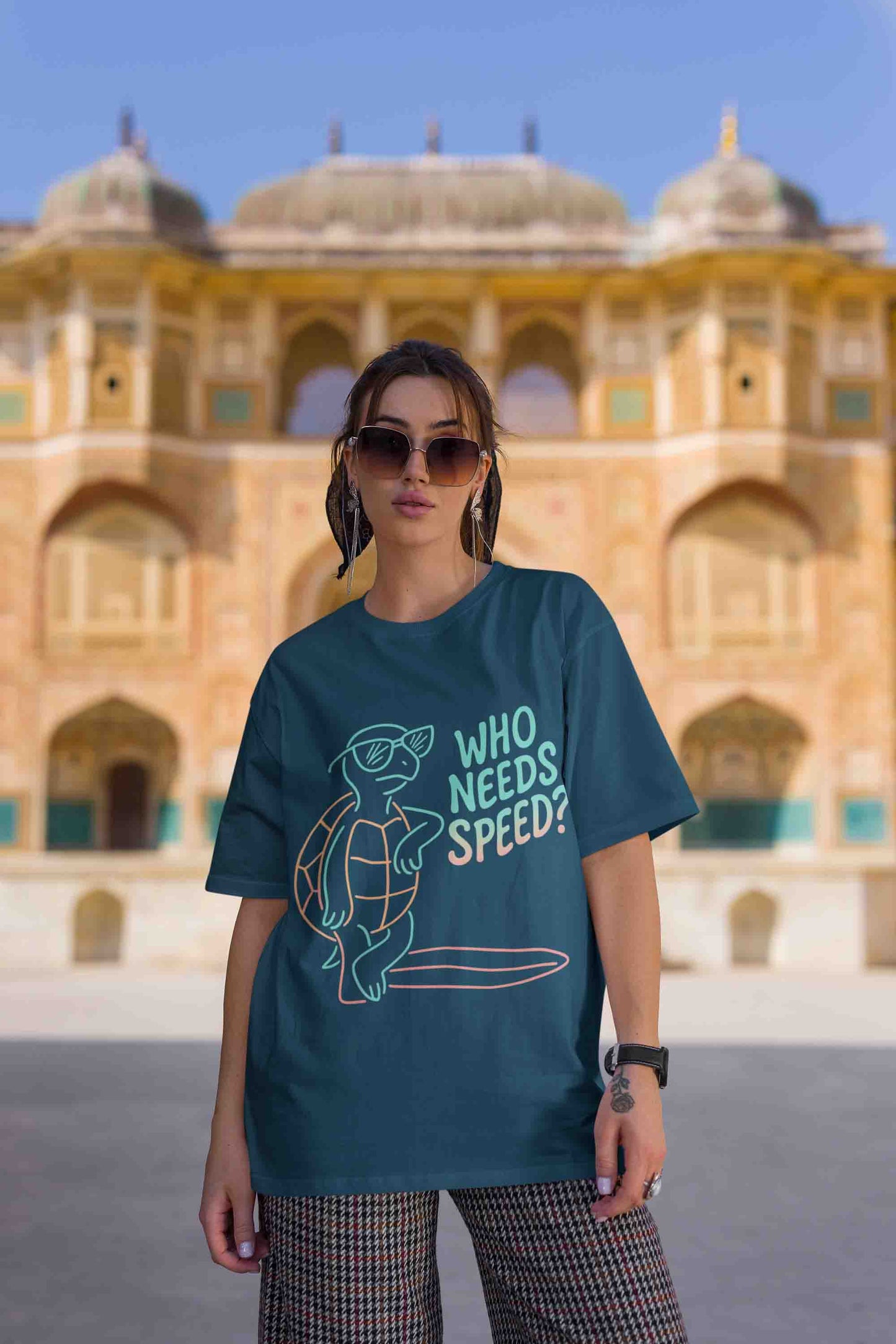 Who Needs Speed? Women Oversized Tee (Navy Blue)