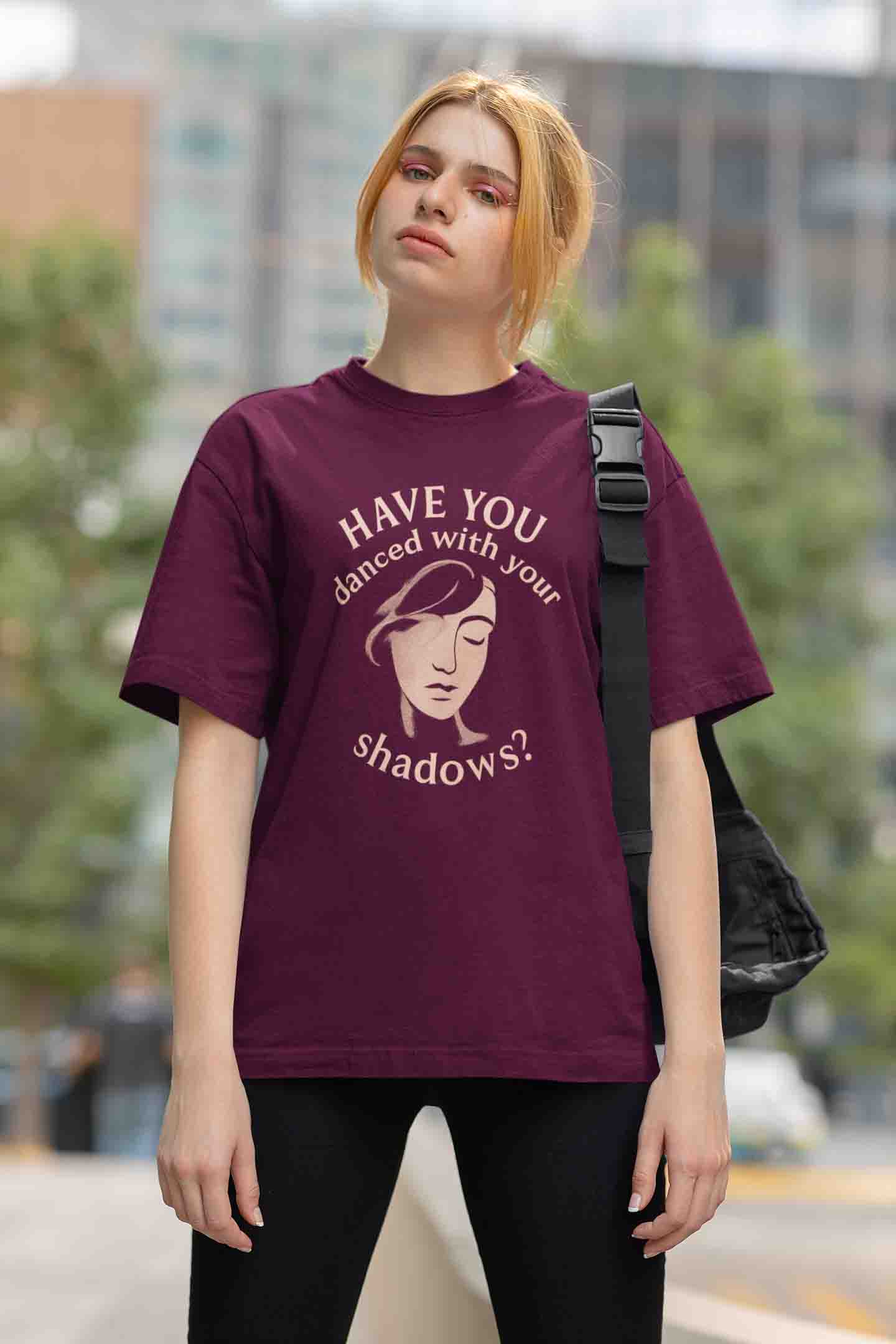 Have You Danced With Your Shadows? Women Oversized Tee (Burgundy)