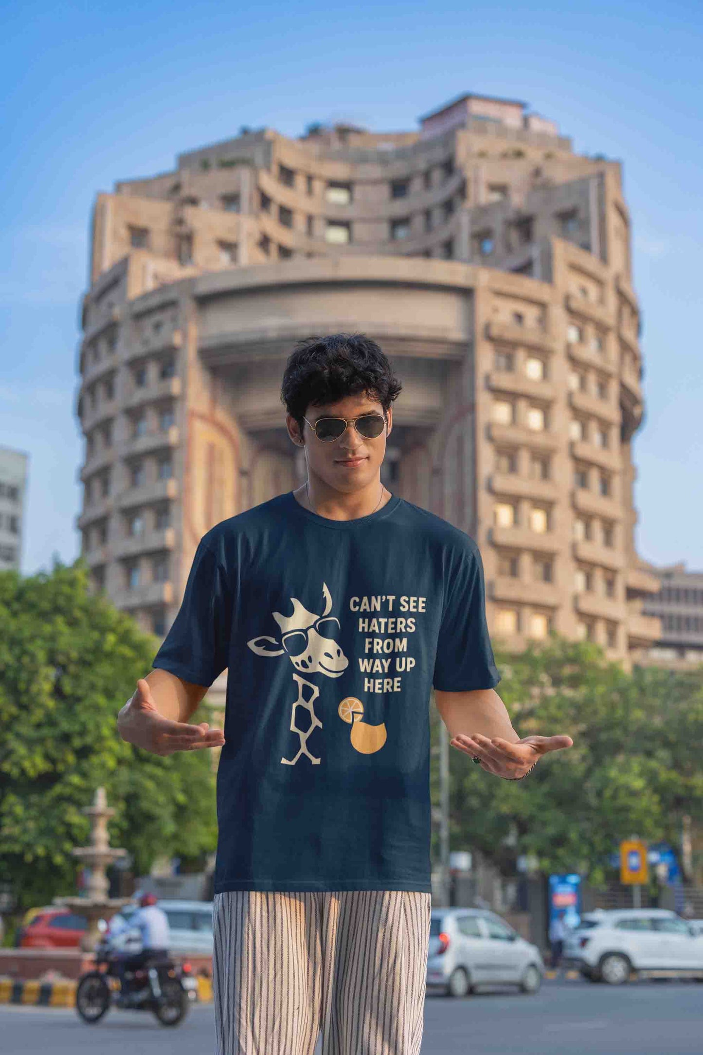 Navy Blue Odd Giraffe Attitude- Men Oversized Tee
