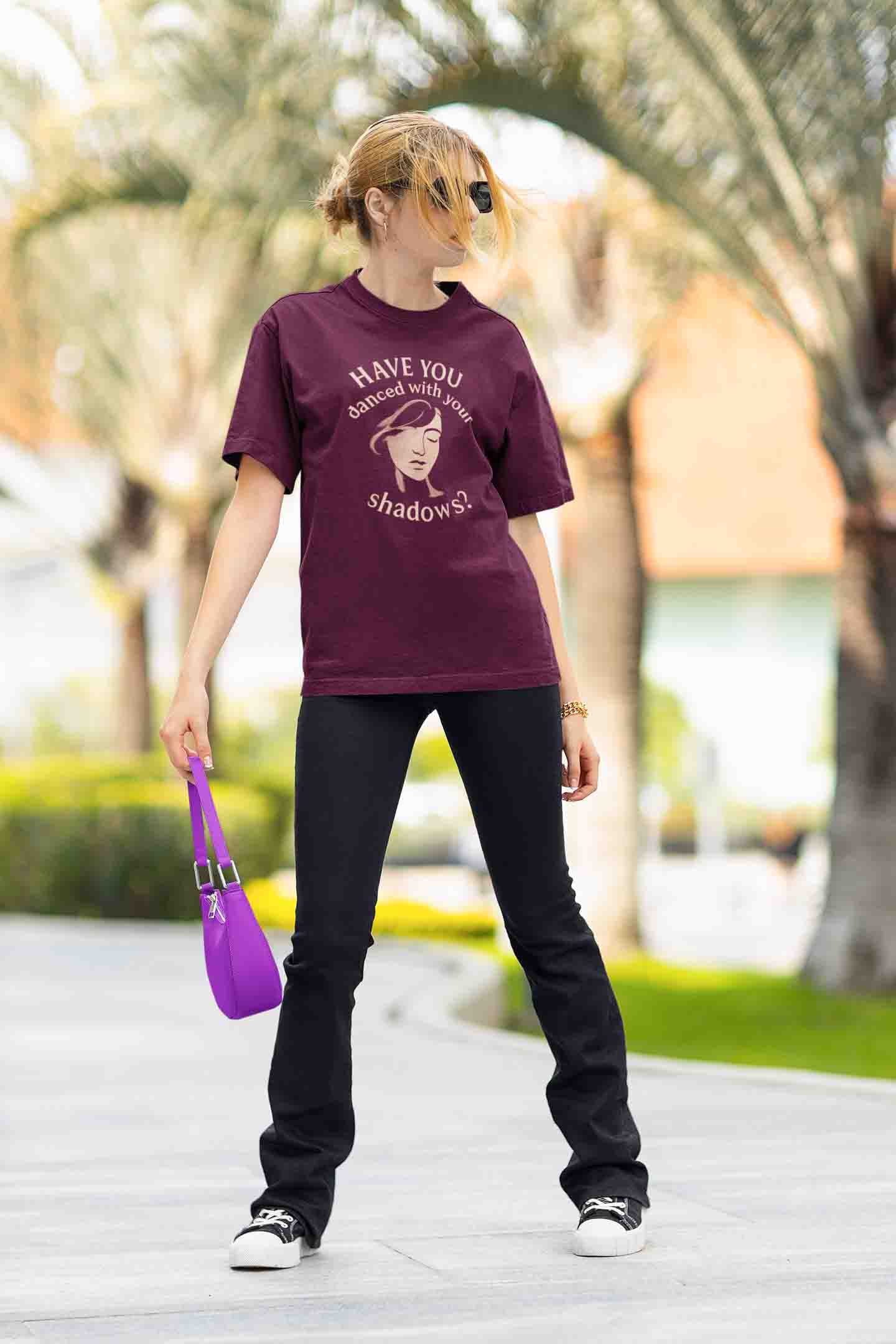 Have You Danced With Your Shadows? Women Oversized Tee (Burgundy)